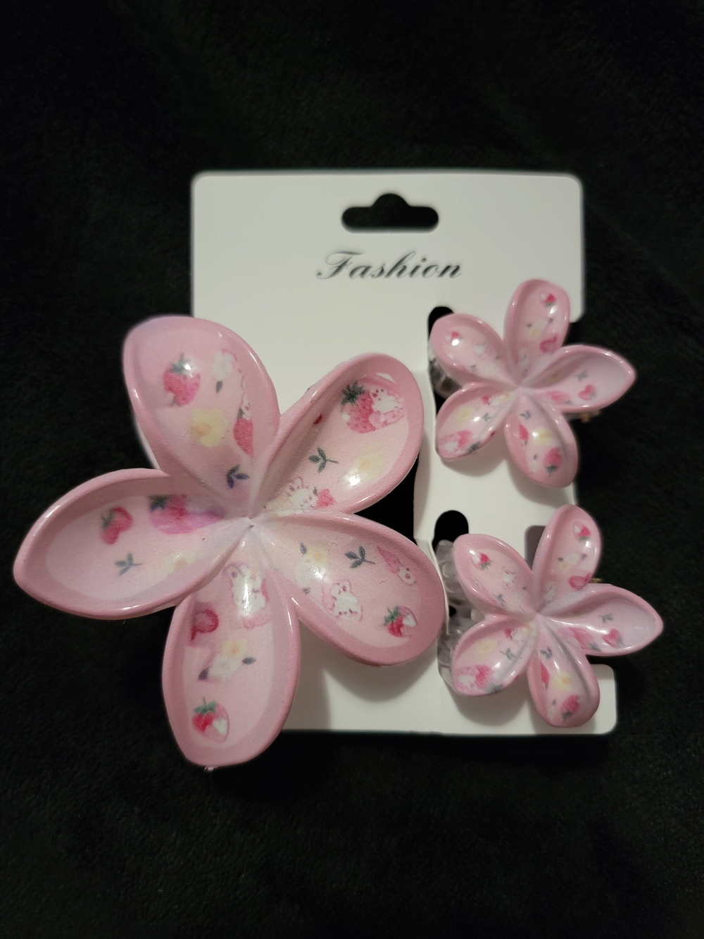 Pink Flower With Strawberries Hair Clips Set